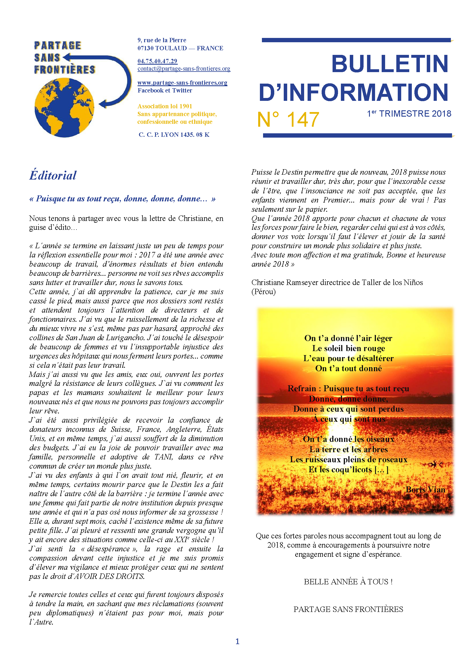 Bulletin 147 du 1er trimestre 2018, il est paru…