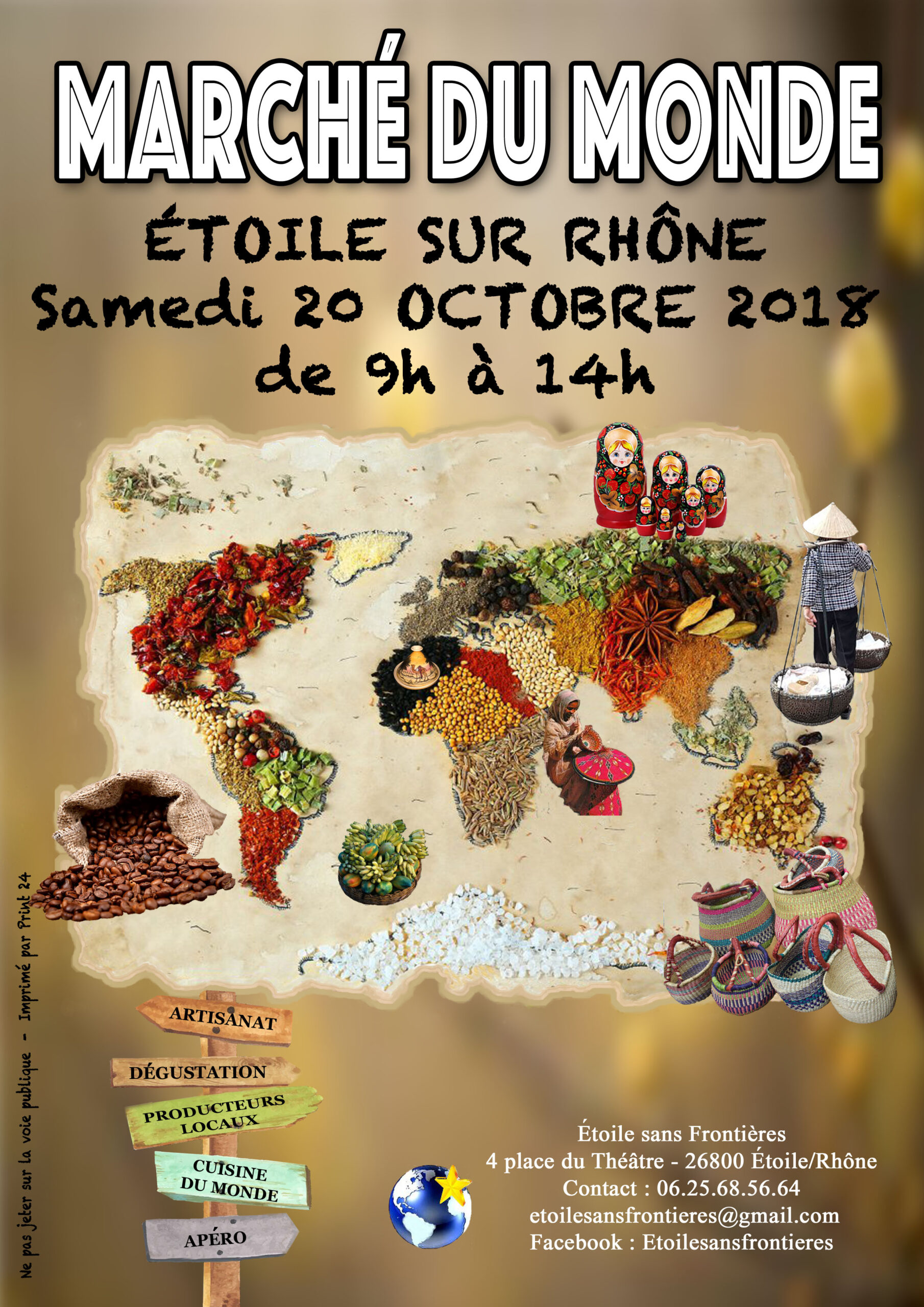 Marché du monde sur la place d’Etoile-sur-Rhône le 20 octobre 2018