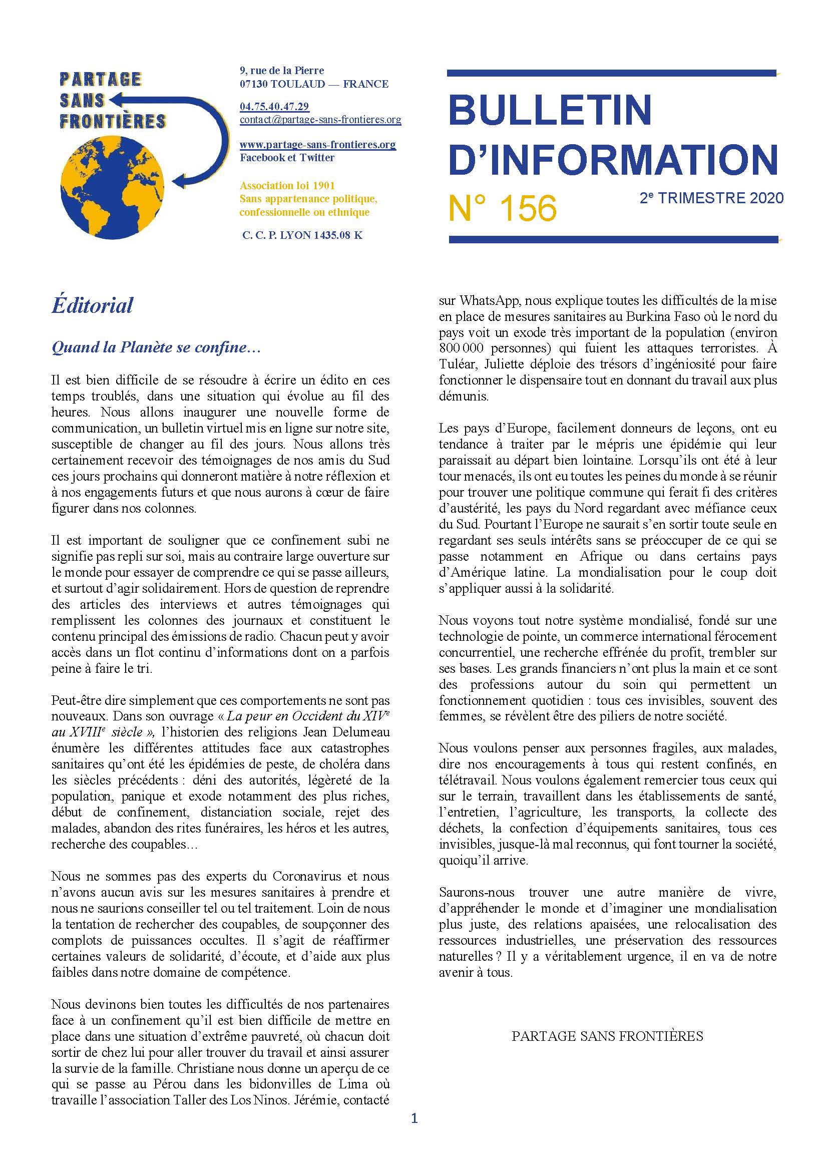 Bulletin 156 du 2e trimestre 2020