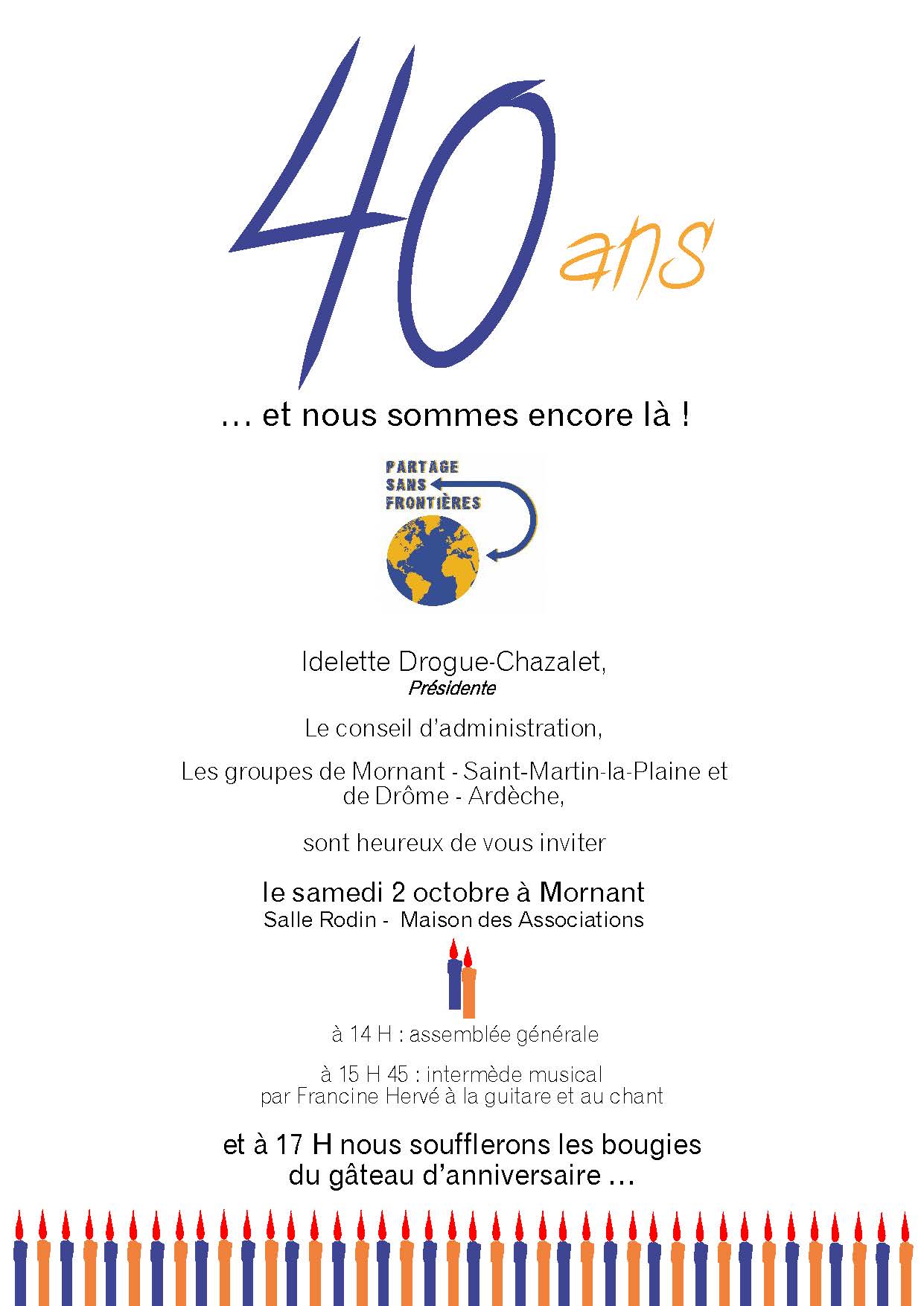 Anniversaire des 40 ans de Partage sans Frontières et Assemblée générale