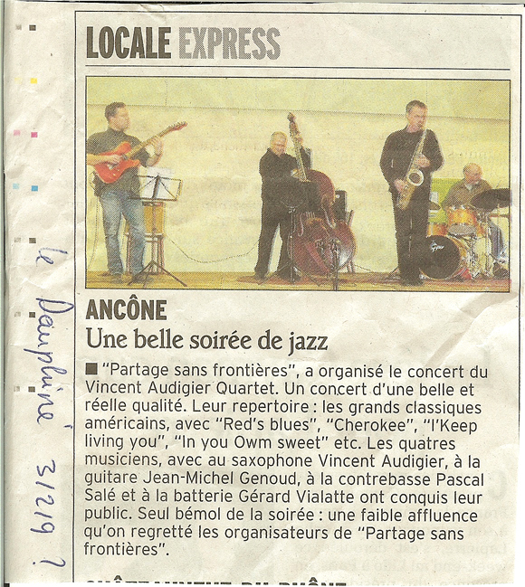 Soirée Jazz à Ancône (26) au profit de Partage sans Frontières