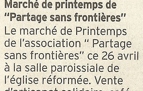 La presse lors du quatorzième marché de printemps de Partage sans Frontières à Montmeyran