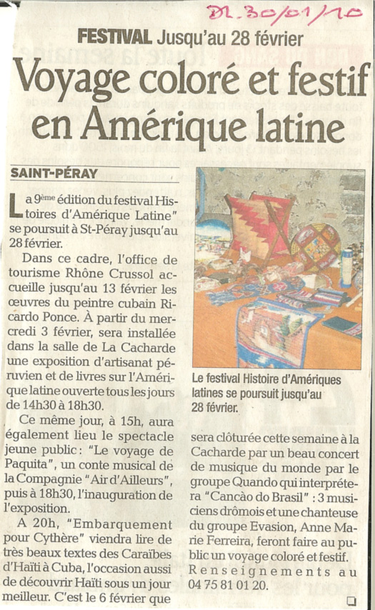 8 ème édition semaine « Histoires d’Amérique latine » de Saint-Péray en ardèche avec l’association Ayllu et Partage sans Frontières – la presse