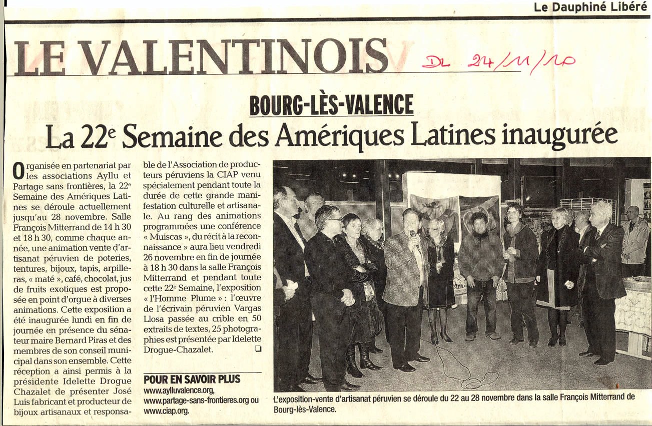 Semaine Amérique latine de Bourg-lès-Valence 2011 présentée par les associations Ayllu et Partage sans Frontières