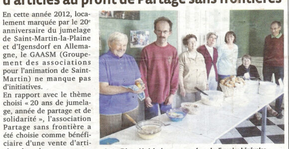 Partage sans Frontières, Bol de riz 2012 de saint-Marin la plaine le 30/03/2012, article du Progrès de Lyons
