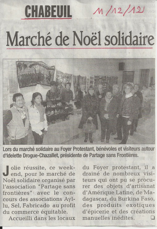 La presse lors du marché solidaire de Chabeuil en 2012