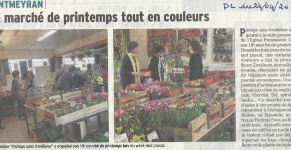 Marché de printemps de Montmeyran, 19eme du nom, organisé par Partage sans Frontières en 2014