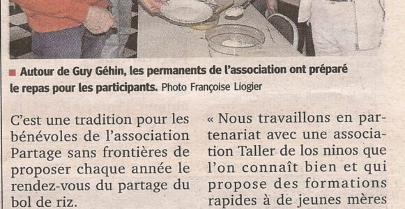 Bol de riz à Saint-Martin la plaine au profit de Partage sans Frontières, le 27/03/2015, article du Progrès