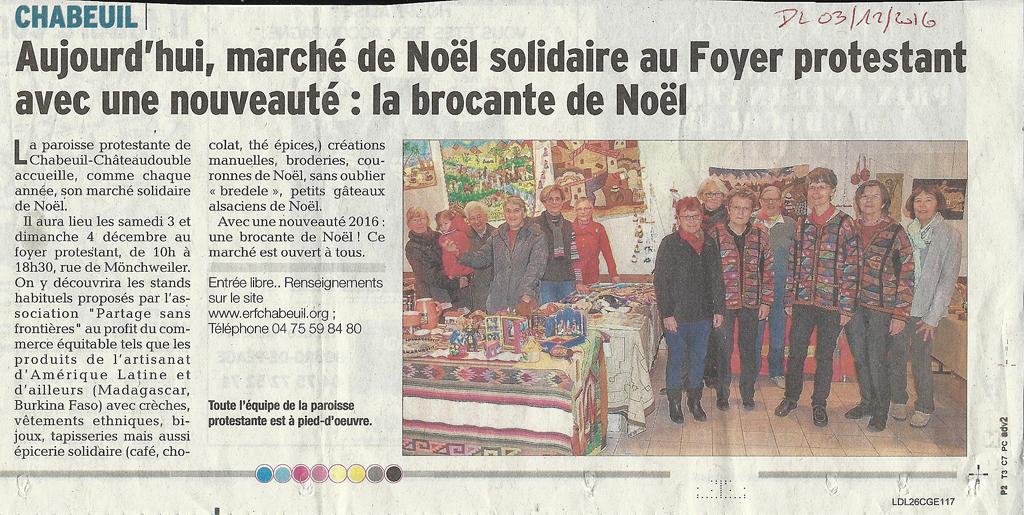 La presse lors du marché solidaire de Chabeuil de 2016 par Ayllu Valence et Partage sans Frontières