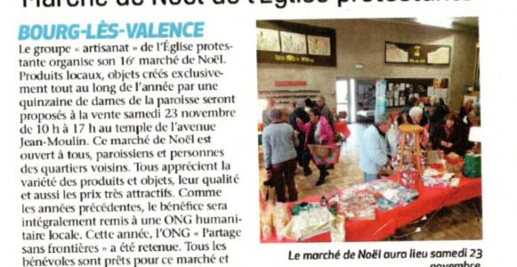 Marché de Noël de la parroisse de Bourg-lès-Valence en 2019 au profit de Partage sans Frontières