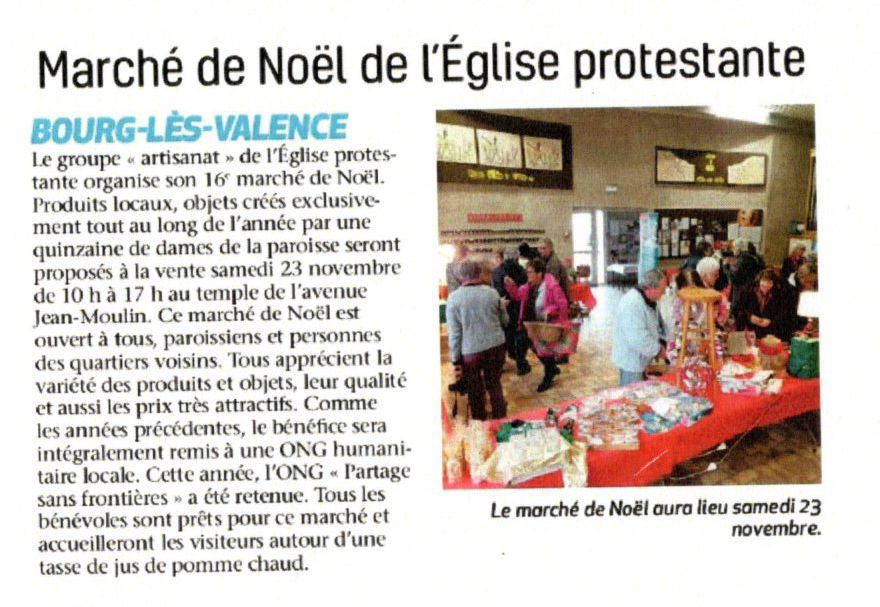 Marché de Noël de la parroisse de Bourg-lès-Valence en 2019 au profit de Partage sans Frontières