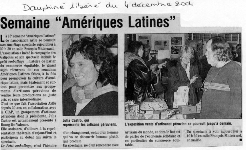 Semaine Amérique latine de Bourg les Valence présentée par les associations Ayllu et Partage sans Frontières
