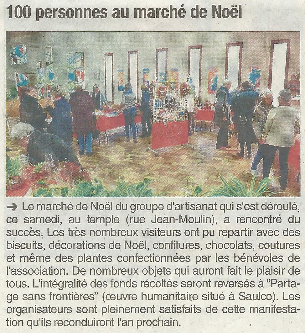 La presse lors du marché de Noël de la parroisse protestante unie de Bourg les Valence organisée au profit de Partage sans Frontières 2015
