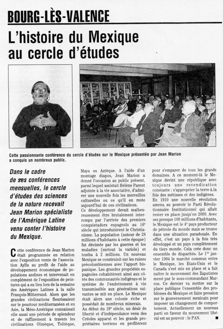 semaine Amérique latine de Bourg les Valence en 2002, organisée par Ayllu et Partage sans Frontières