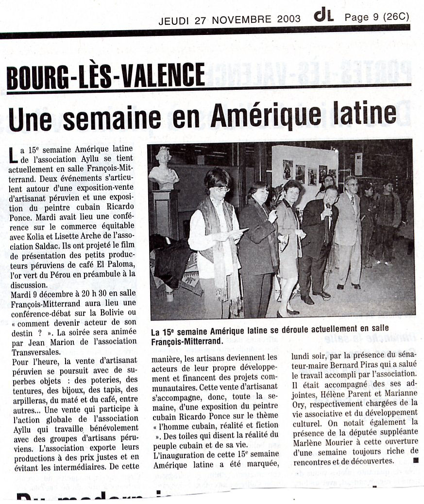 Semaine Amérique latine de Bourg les Valence en 2003, organisée par Ayllu et Partage sans Frontières