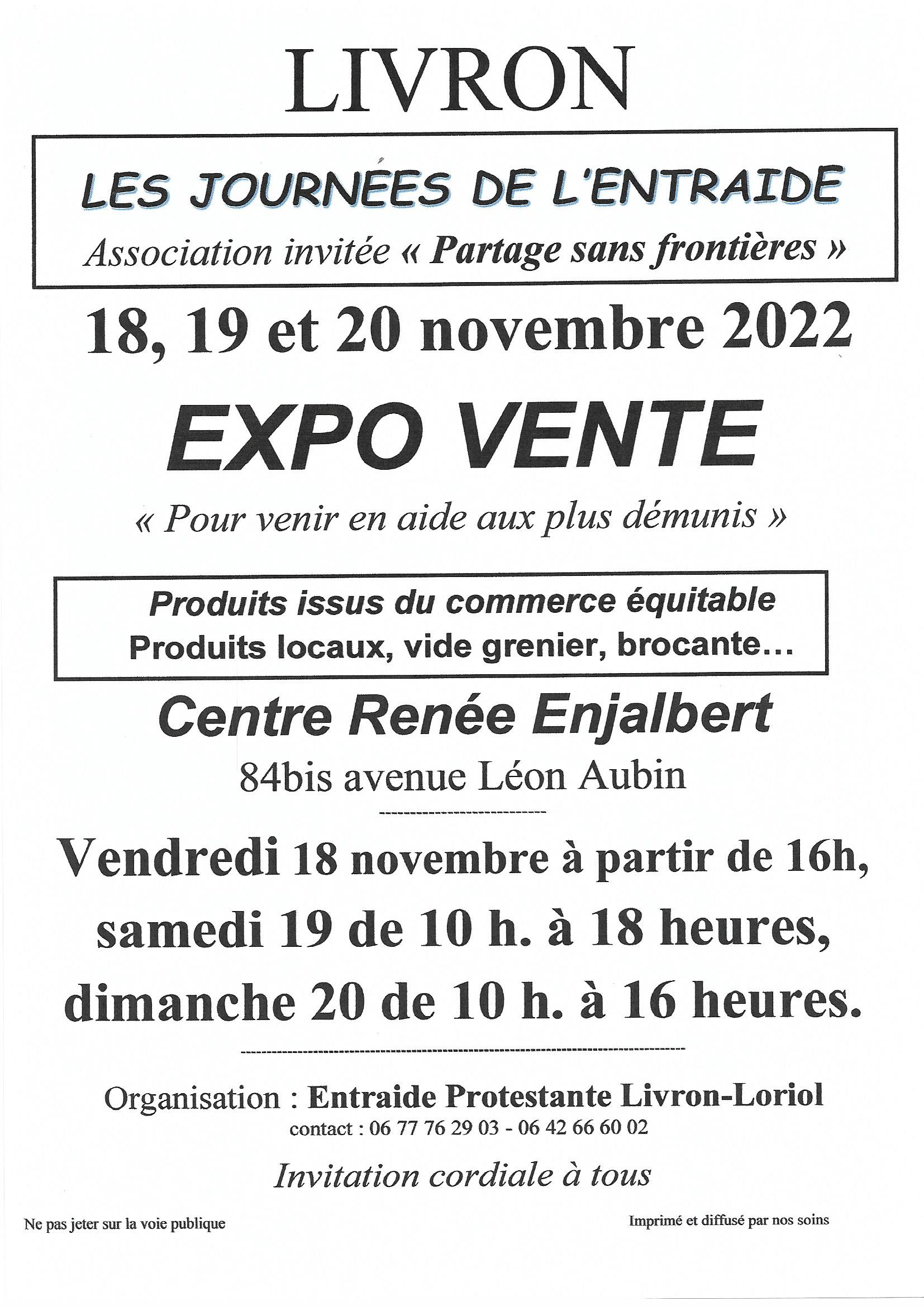 Invitation aux journées de l’Entraide de Livron-sur-Drôme