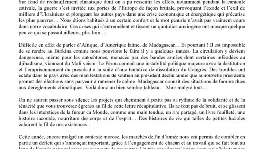 Lettre de fin d’année pour 2022, de Partage sans Frontières