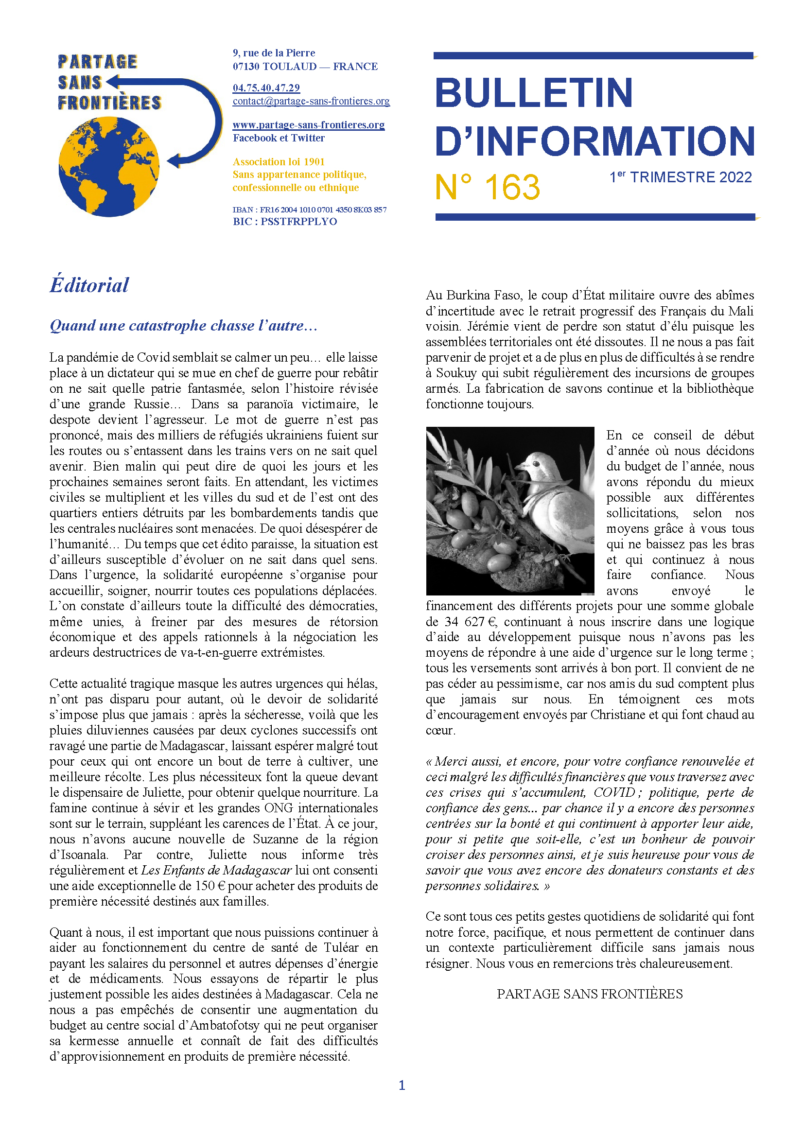 Le bulletin 163 est sorti, 1er trimestre 2022