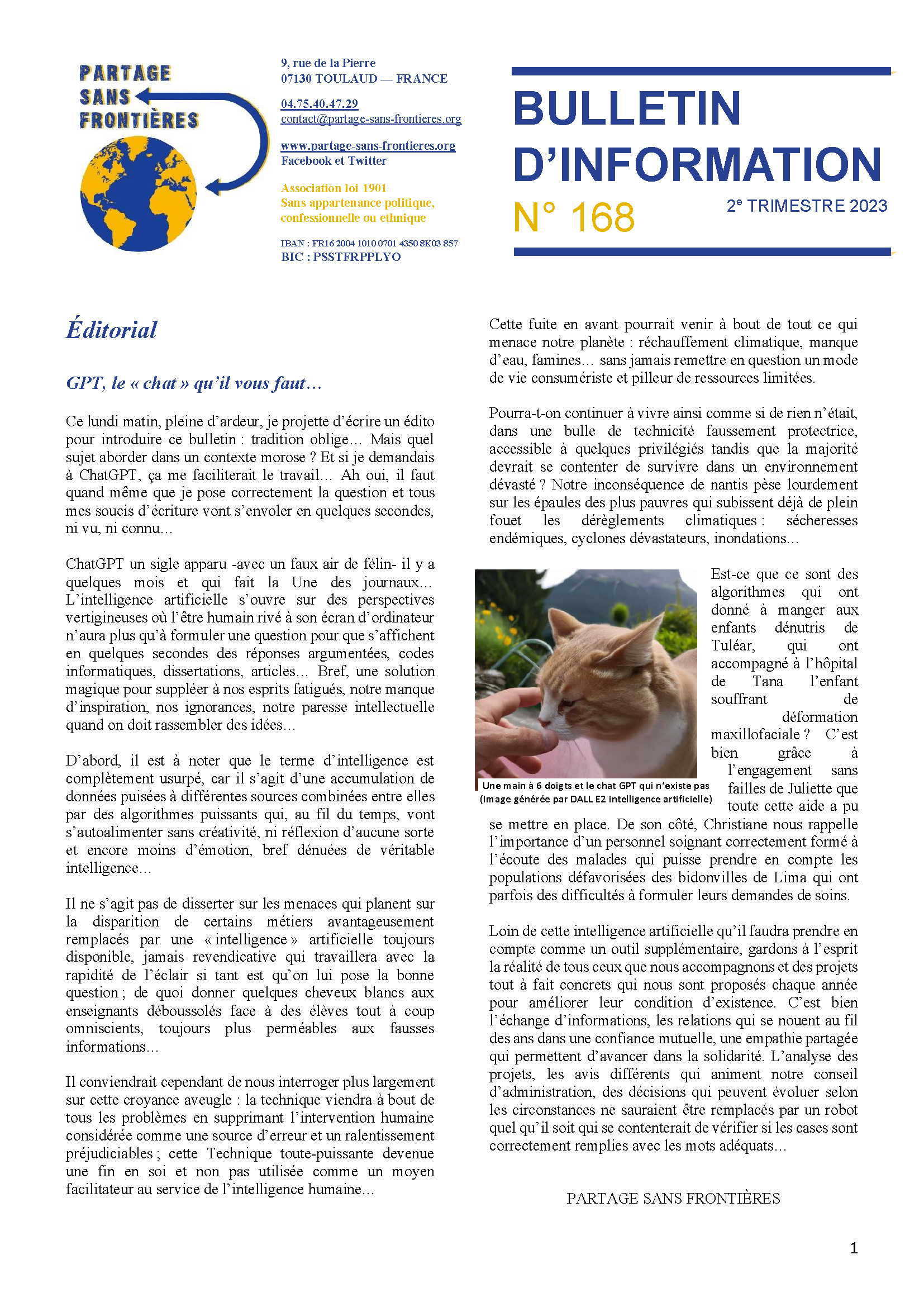 Le bulletin 168, du 2e trimestre 2023 est sorti