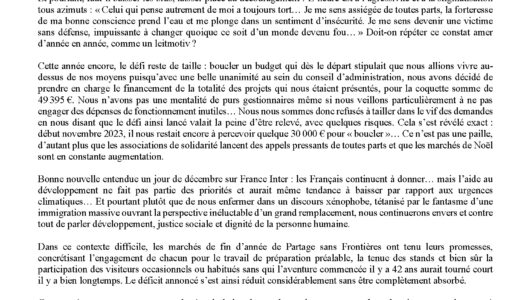 La lettre de fin d’année de Partage sans Frontières pour 2023