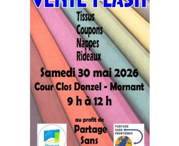 Vente exceptionnelle de tissus à Mornant le 30 mai 2026 de 9h à 12h