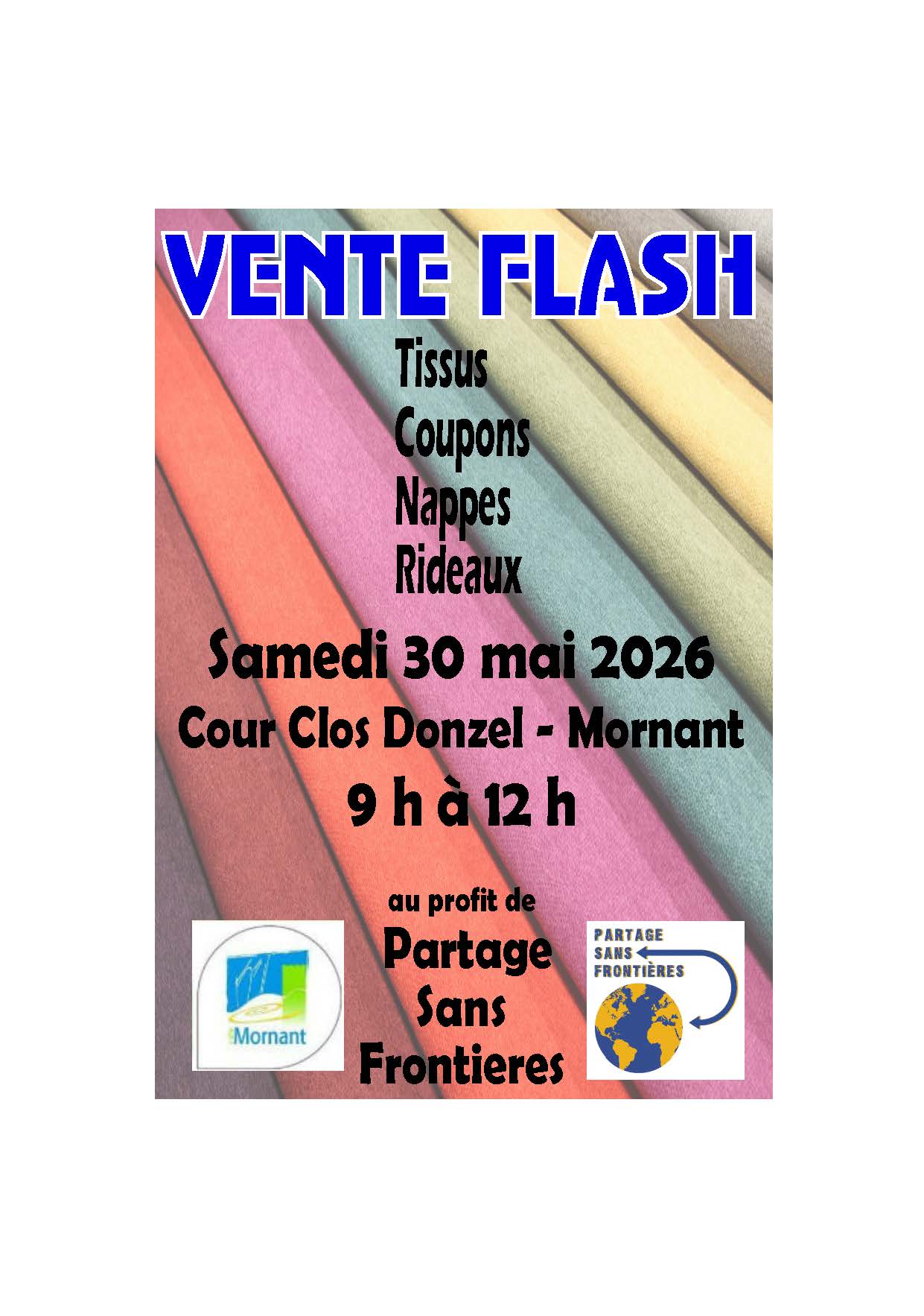 Vente exceptionnelle de tissus à Mornant le 30 mai 2026 de 9h à 12h